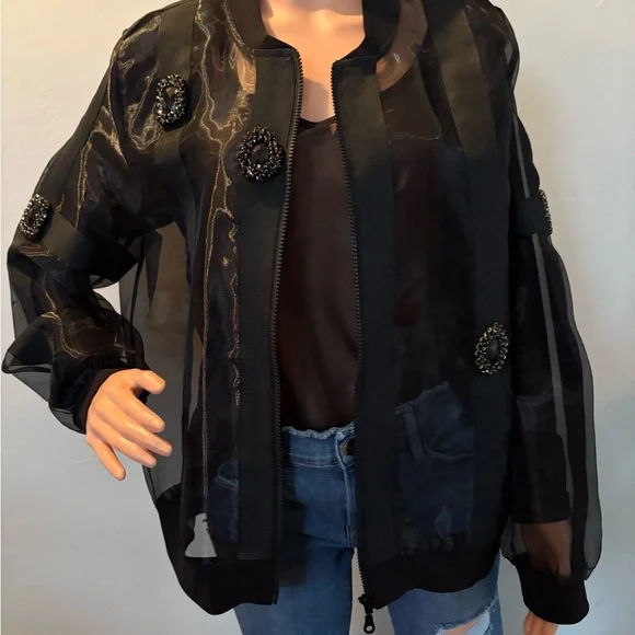 Jane & John by Tricotto Sheer Jacket w Vintage Rhinestones XL - Picture 2 of 14